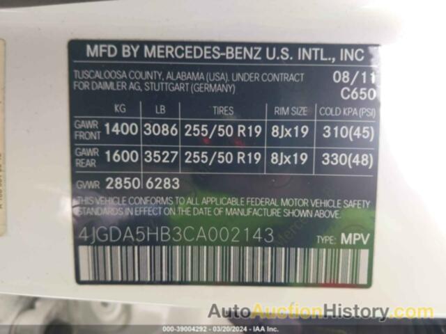 MERCEDES-BENZ ML 350 4MATIC, 4JGDA5HB3CA002143