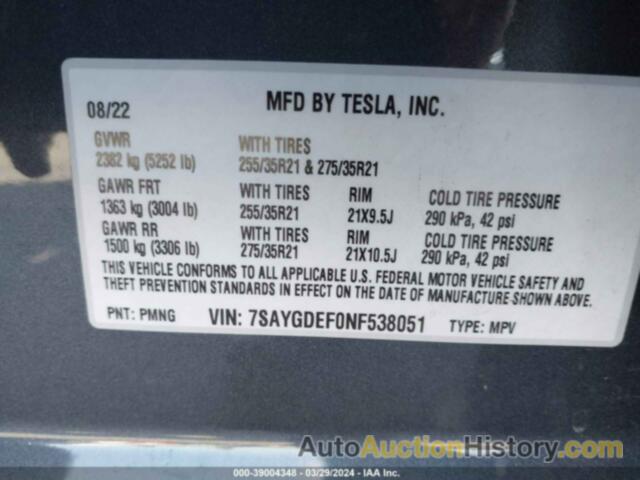 TESLA MODEL Y PERFORMANCE DUAL MOTOR ALL-WHEEL DRIVE, 7SAYGDEF0NF538051