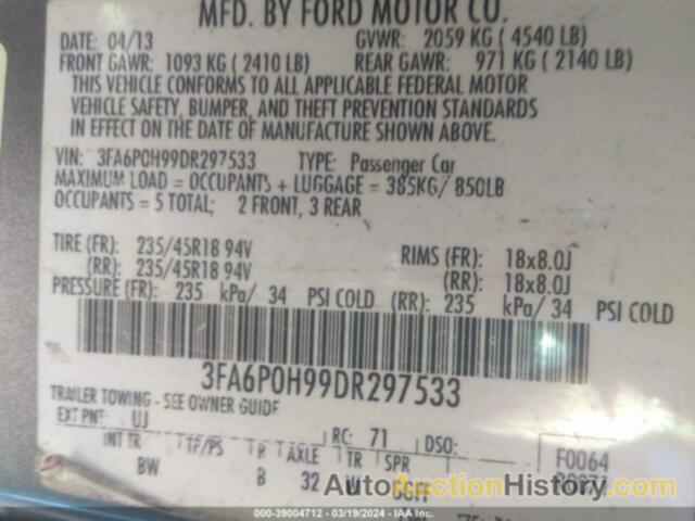 FORD FUSION SE, 3FA6P0H99DR297533