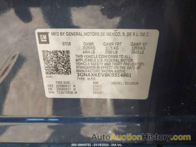 CHEVROLET EQUINOX LT, 3GNAXKEV8KS514861