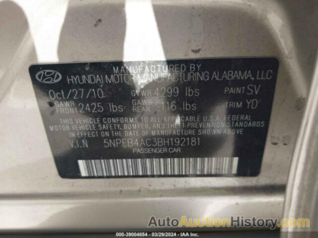 HYUNDAI SONATA GLS, 5NPEB4AC3BH192181