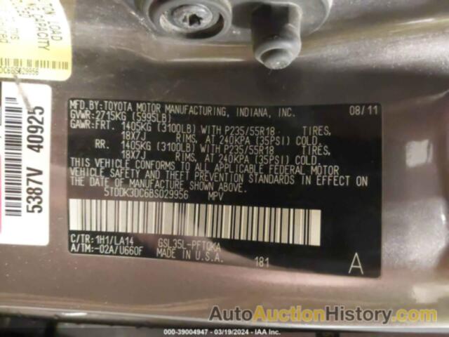 TOYOTA SIENNA LIMITED, 5TDDK3DC6BS029956