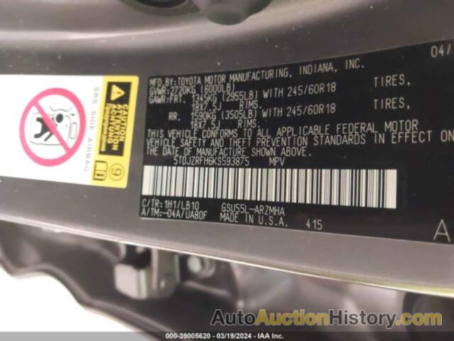 TOYOTA HIGHLANDER XLE, 5TDJZRFH6KS593875