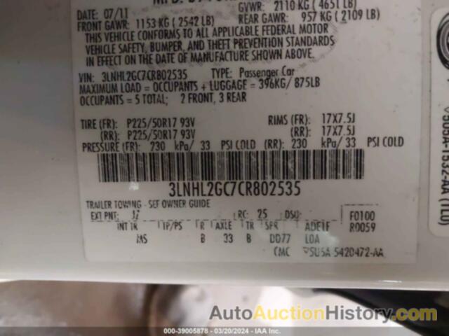 LINCOLN MKZ, 3LNHL2GC7CR802535