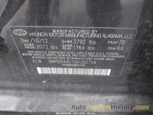 HYUNDAI ELANTRA GLS, 5NPDH4AE7DH265759