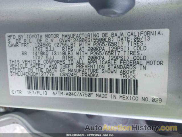 TOYOTA TACOMA BASE V6, 3TMLU4EN3DM127776