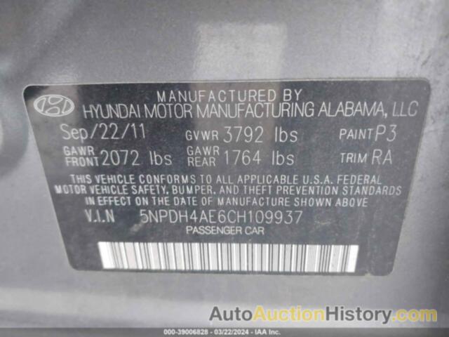 HYUNDAI ELANTRA GLS/LIMITED, 5NPDH4AE6CH109937