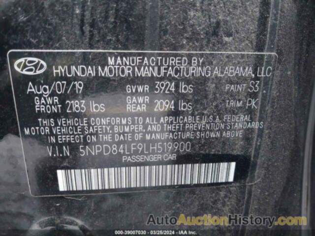 HYUNDAI ELANTRA SEL/VALUE/LIMITED, 5NPD84LF9LH519900