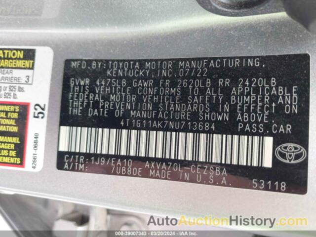 TOYOTA CAMRY SE, 4T1G11AK7NU713684