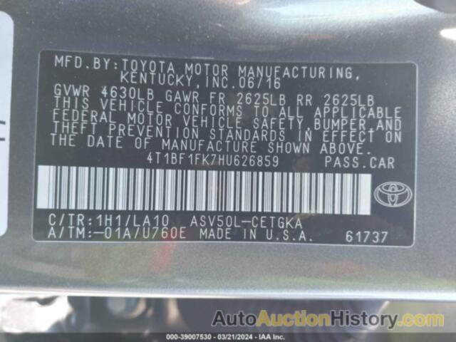 TOYOTA CAMRY XLE, 4T1BF1FK7HU626859