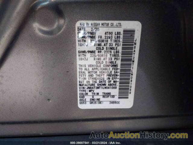 NISSAN ROGUE SV FWD, JN8AT2MT1LW041089