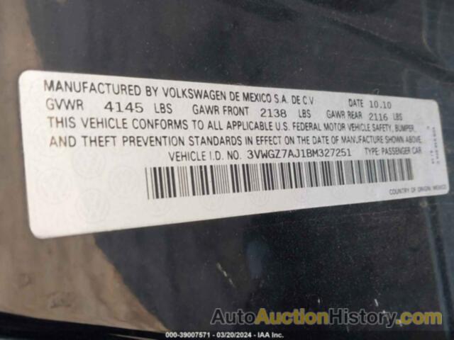 VOLKSWAGEN JETTA 2.5L SEL, 3VWGZ7AJ1BM327251