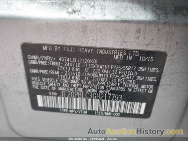 SUBARU CROSSTREK HYBRID TOURING, JF2GPBLC3GH217793