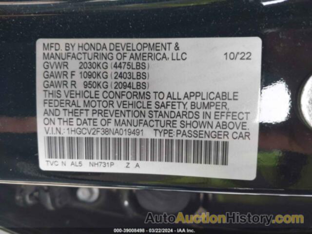 HONDA ACCORD SPORT 2.0T, 1HGCV2F38NA019491