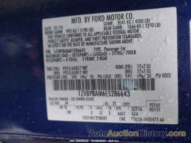 FORD MUSTANG V6, 1ZVBP8AM6E5286643