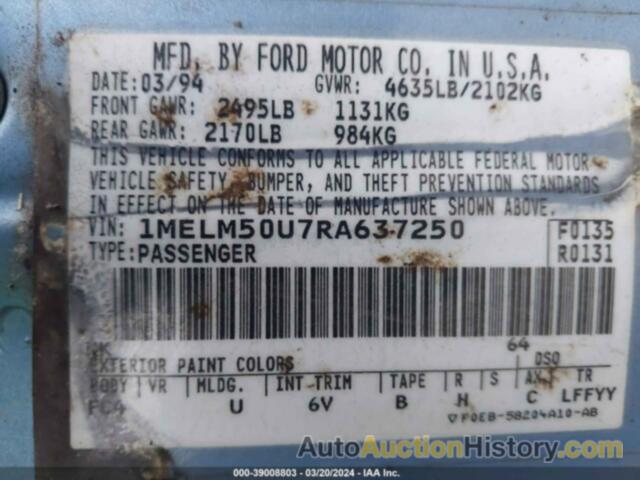 MERCURY SABLE GS, 1MELM50U7RA637250