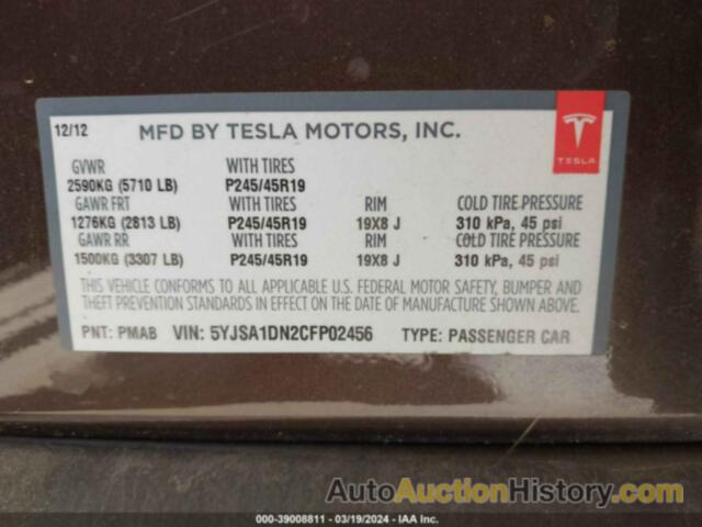 TESLA MODEL S, 5YJSA1DN2CFP02456