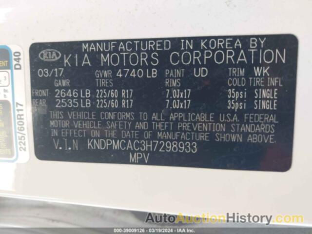 KIA SPORTAGE LX, KNDPMCAC3H7298933