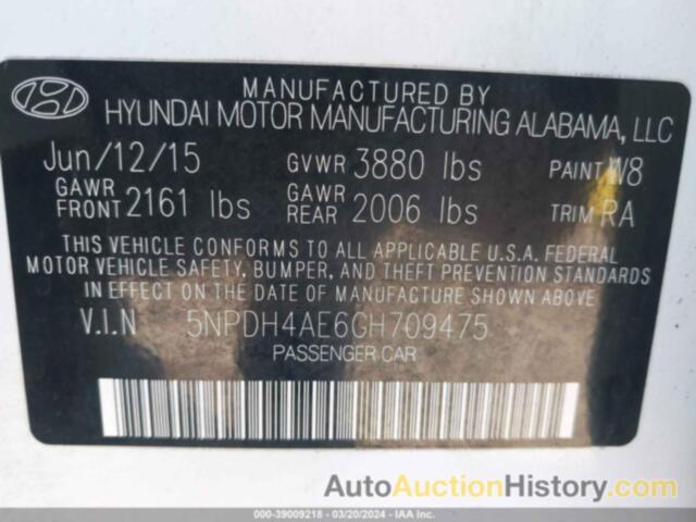 HYUNDAI ELANTRA SE, 5NPDH4AE6GH709475