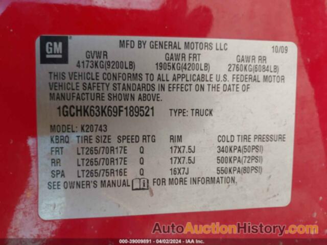 CHEVROLET SILVERADO 2500HD K2500 HEAVY DUTY LTZ, 1GCHK63K69F189521