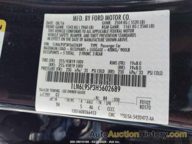 LINCOLN CONTINENTAL SELECT, 1LN6L9SP3H5602689