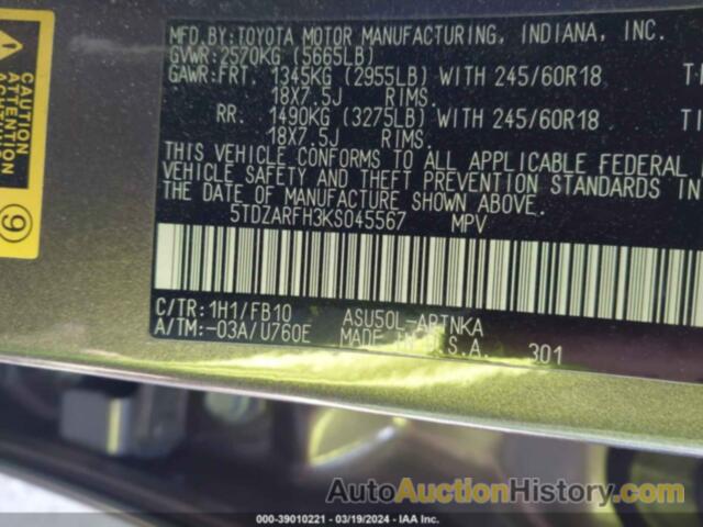 TOYOTA HIGHLANDER LE, 5TDZARFH3KS045567