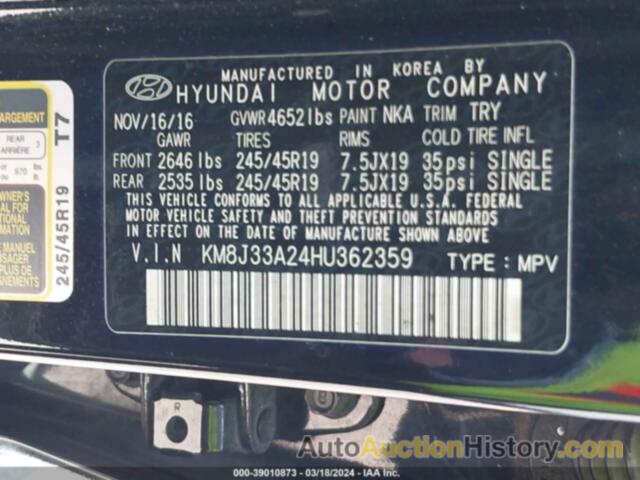 HYUNDAI TUCSON LIMITED, KM8J33A24HU362359