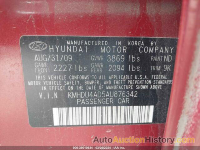 HYUNDAI ELANTRA GLS, KMHDU4AD5AU876342