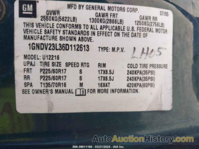 CHEVROLET UPLANDER LS, 1GNDV23L36D112613