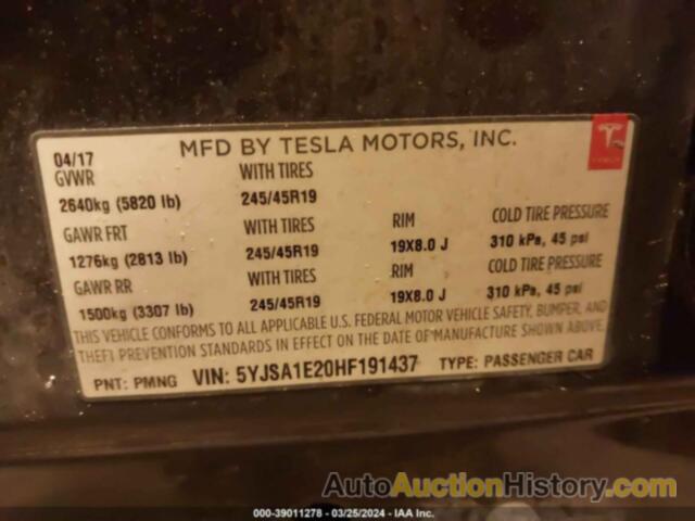 TESLA MODEL S 100D/60D/75D/90D/P100D, 5YJSA1E20HF191437