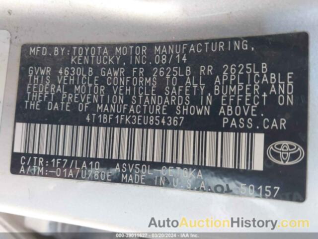 TOYOTA CAMRY XLE, 4T1BF1FK3EU854367