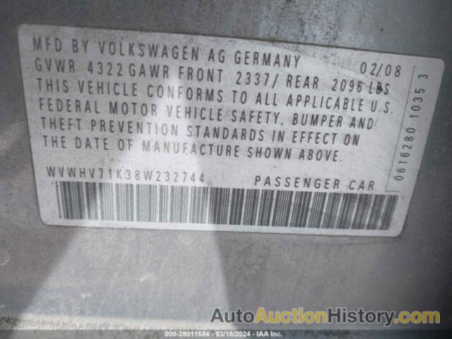 VOLKSWAGEN GTI 4-DOOR, WVWHV71K38W232744