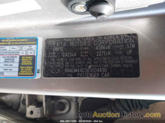 KIA OPTIMA HYBRID, KNAGM4AD5B5004690