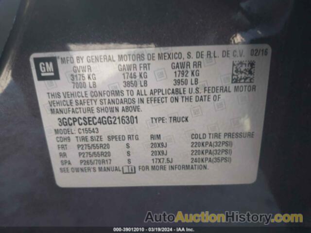 CHEVROLET SILVERADO C1500 LTZ, 3GCPCSEC4GG216301