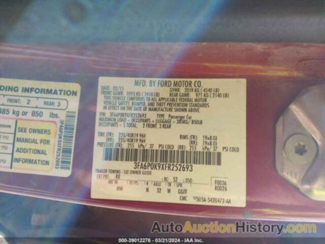 FORD FUSION TITANIUM, 3FA6P0K9XFR252693