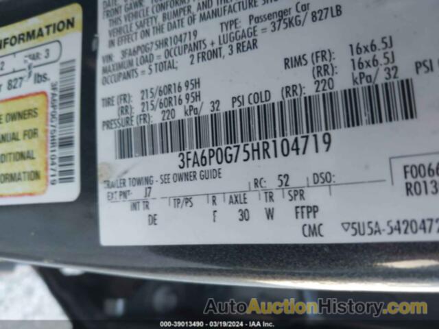 FORD FUSION S, 3FA6P0G75HR104719