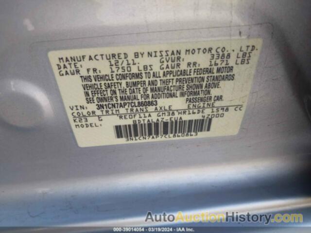 NISSAN VERSA 1.6 S, 3N1CN7AP7CL860863