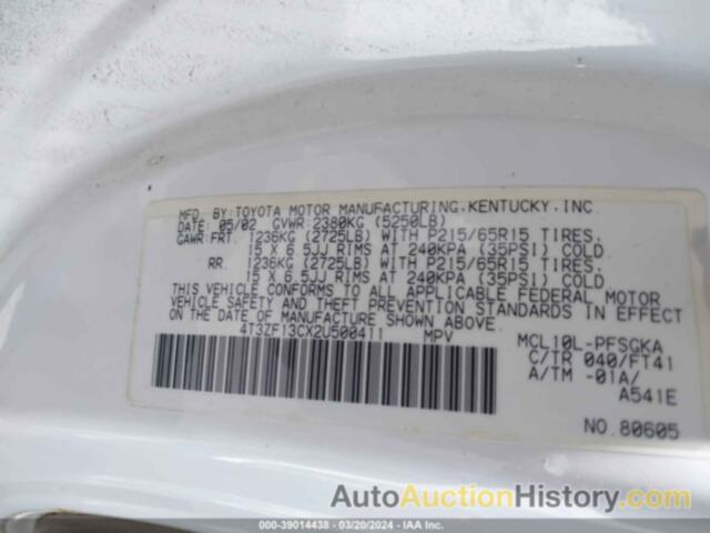 TOYOTA SIENNA LE, 4T3ZF13CX2U500411