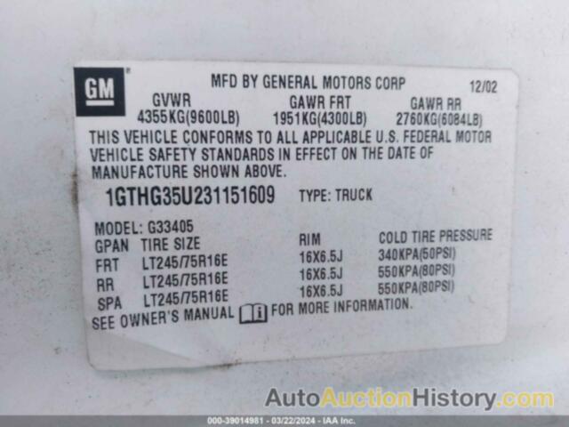 GMC SAVANA STANDARD, 1GTHG35U231151609