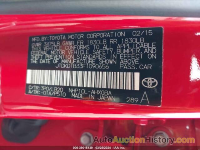 TOYOTA PRIUS C FOUR, JTDKDTB33F1090656