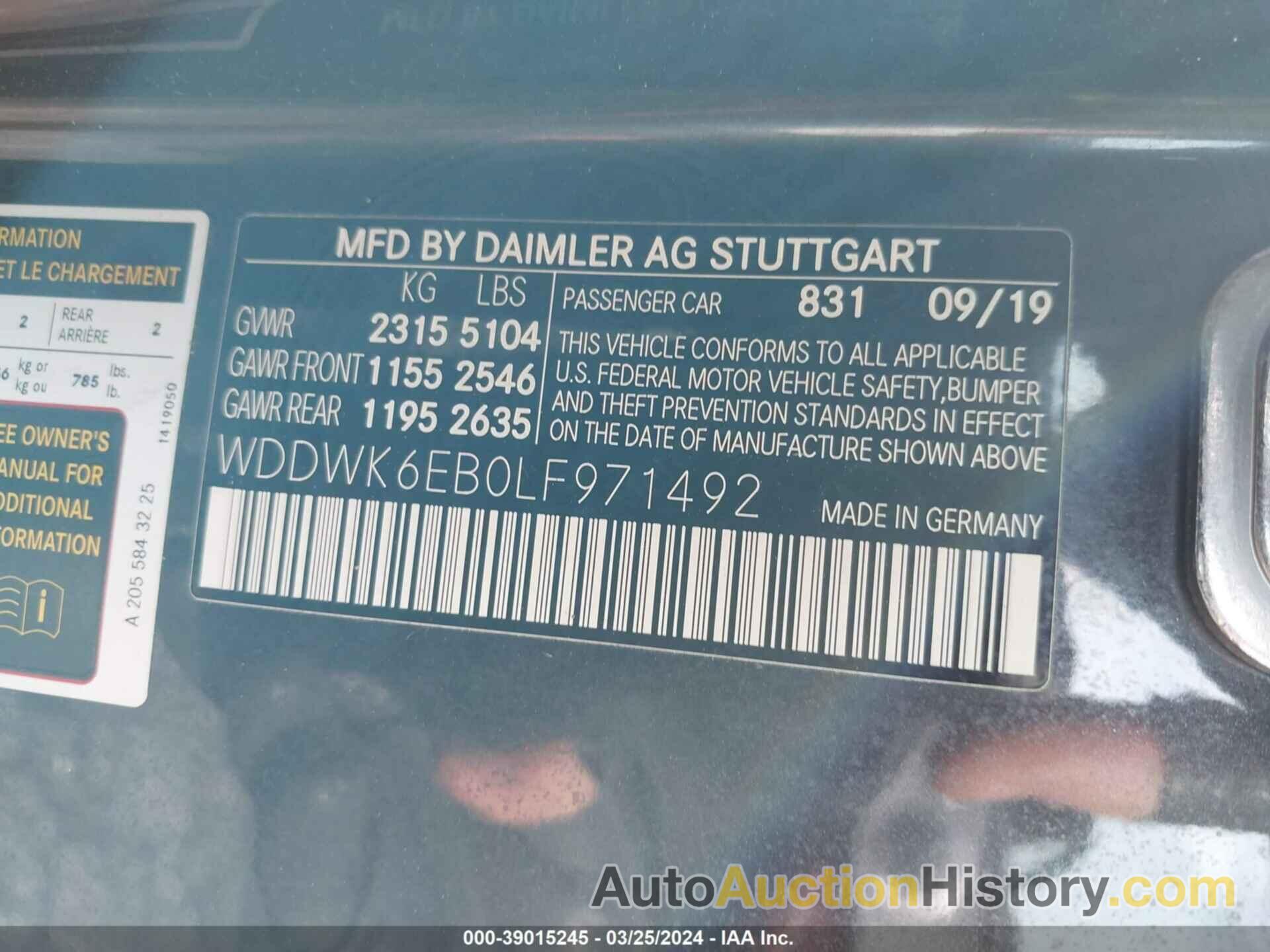 MERCEDES-BENZ AMG C 43 4MATIC, WDDWK6EB0LF971492