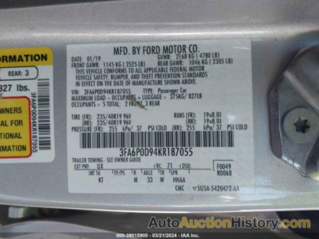 FORD FUSION TITANIUM, 3FA6P0D94KR187055