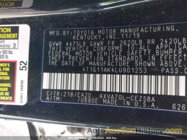 TOYOTA CAMRY SE, 4T1G11AK4LU901253