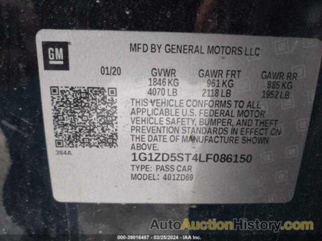 CHEVROLET MALIBU FWD LT, 1G1ZD5ST4LF086150