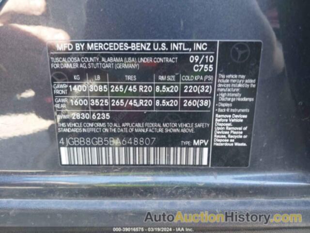 MERCEDES-BENZ ML 350 4MATIC, 4JGBB8GB5BA648807