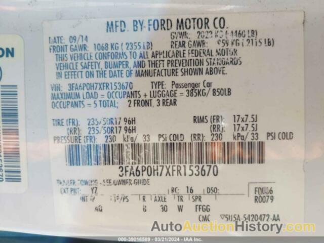 FORD FUSION SE, 3FA6P0H7XFR153670