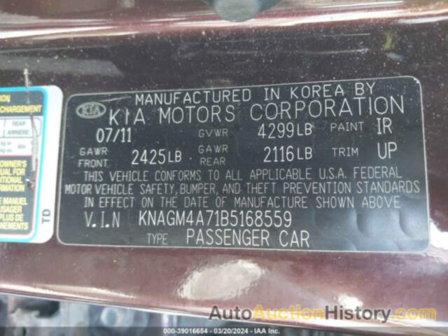 KIA OPTIMA LX, KNAGM4A71B5168559