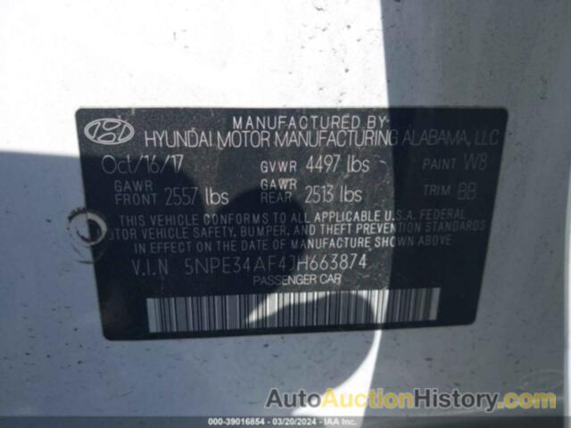 HYUNDAI SONATA SEL, 5NPE34AF4JH663874