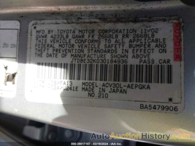 TOYOTA CAMRY XLE, JTDBE32K030184936