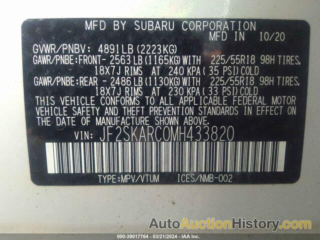 SUBARU FORESTER SPORT, JF2SKARC0MH433820